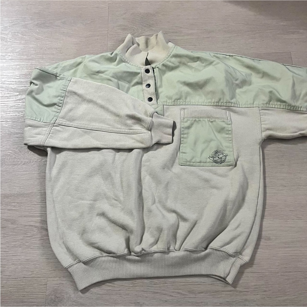 vintage green sweatshirt quarter button up.